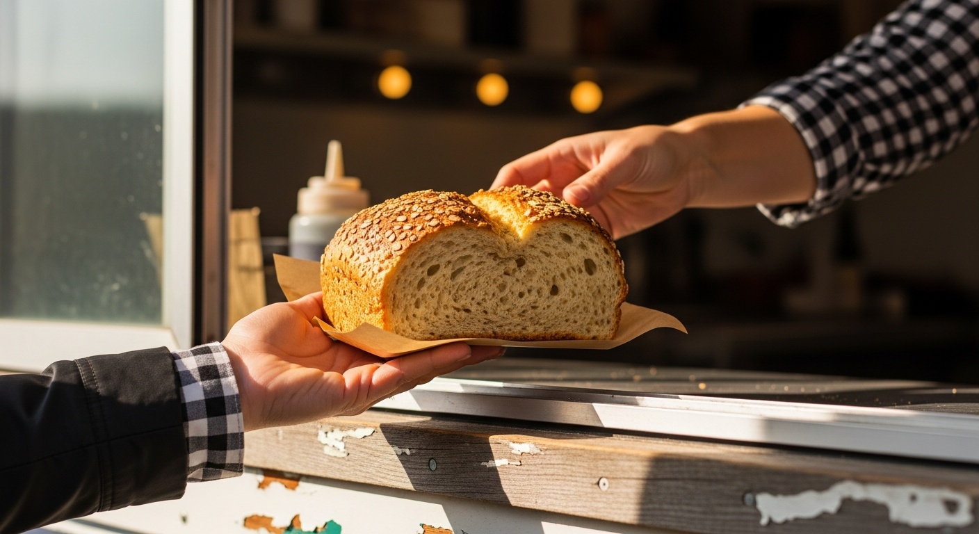 Slices of hearty high fiber gluten free bread on a wooden cutting board
