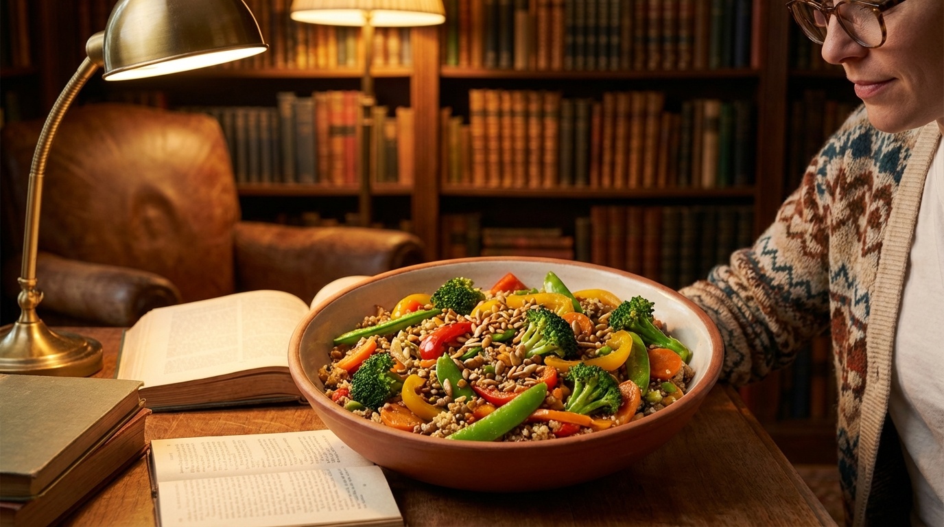 High Fiber Stir Fry Vegetables - dynamic cooking action shot for natural nutrition