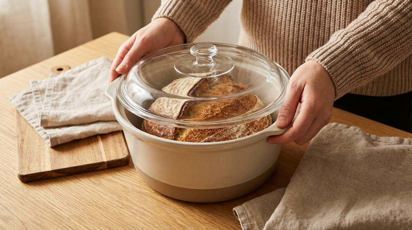 How to Keep Bread Fresh Longer Without Mold - a rustic loaf of artisan bread partially wrapped in a reusable beeswax wrap