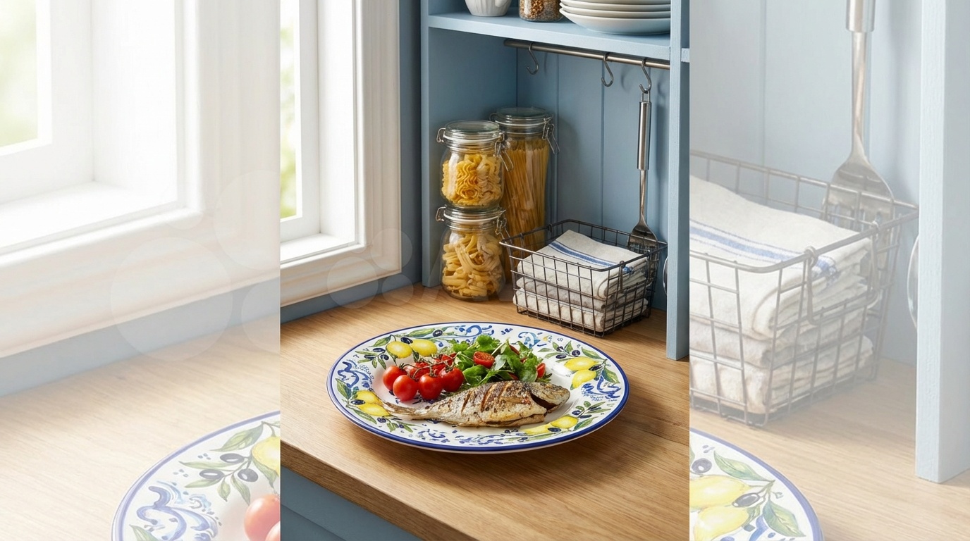 How to Organize a Small Kitchen on a Budget - a tiny beautifully organized kitchen counter with vertical tiered shelving