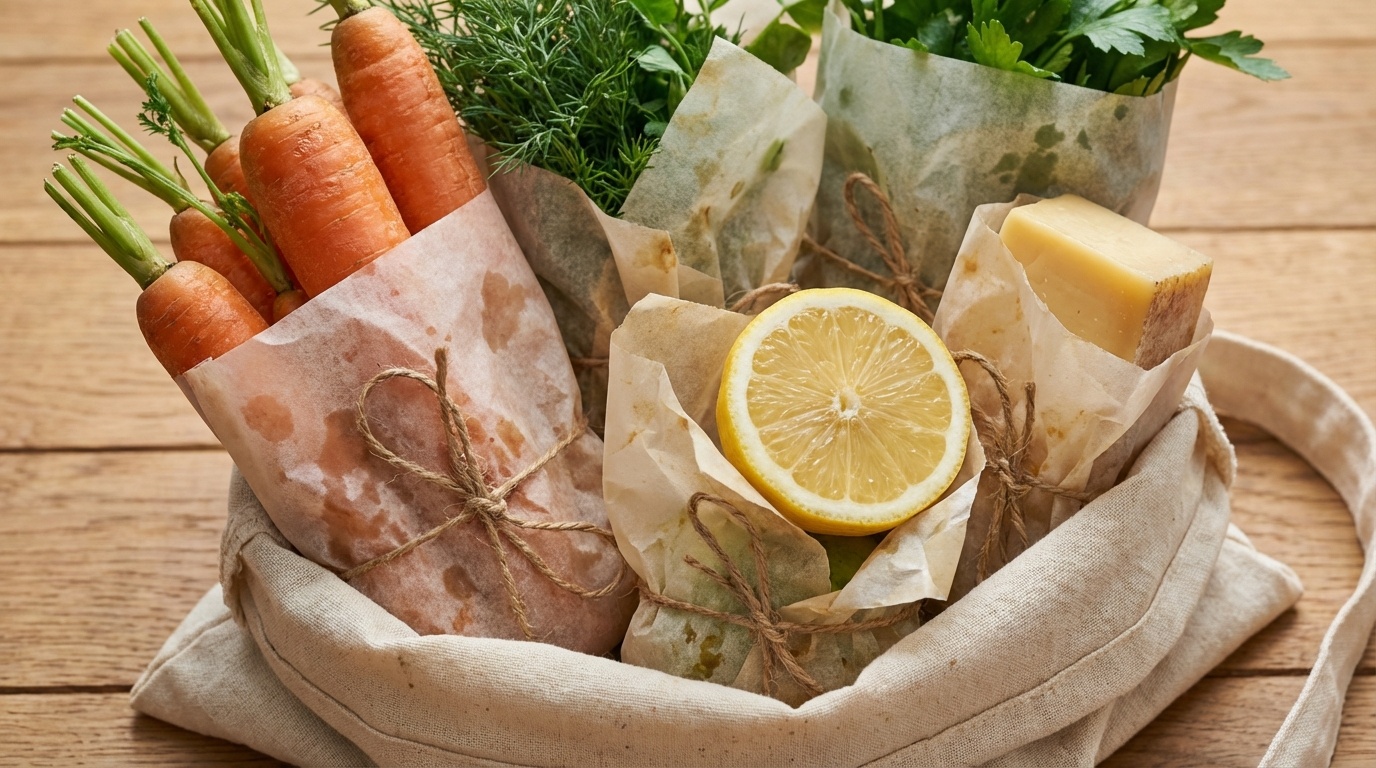 How to Reduce Food Waste at Home - a clear glass fridge container showing crisp brightly colored vegetables
