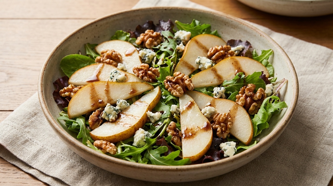Pear Salad with Walnuts Fiber Rich - professionally plated meal for natural nutrition