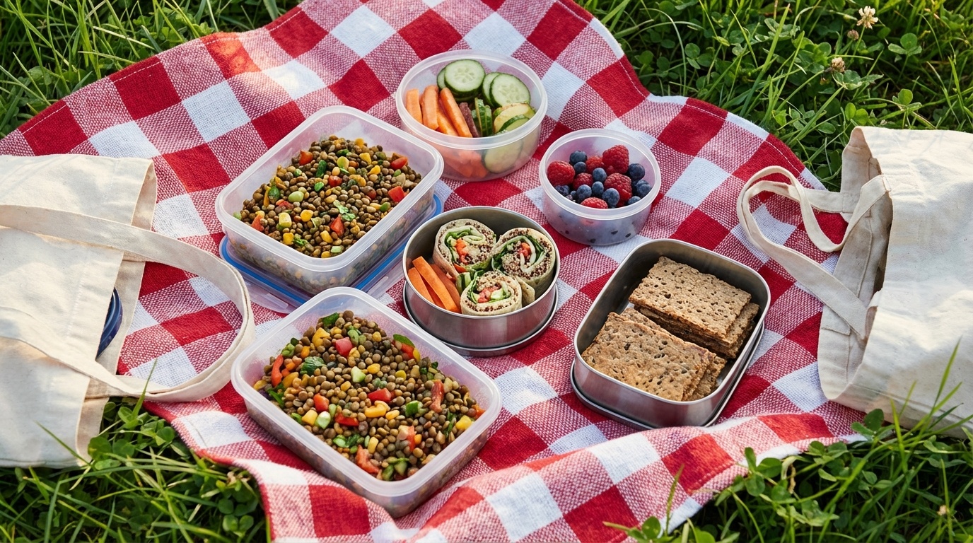 Colorful skillet meal with beans and vegetables on a wooden table